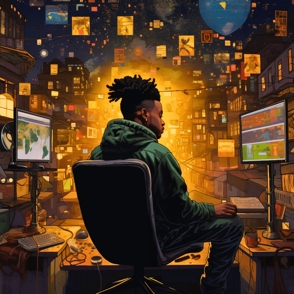 ai generated, man, coding, african, cartoon, art, computer, vibrant, colorful, busy, coding, coding, coding, coding, coding, busy, busy-8363801.jpg